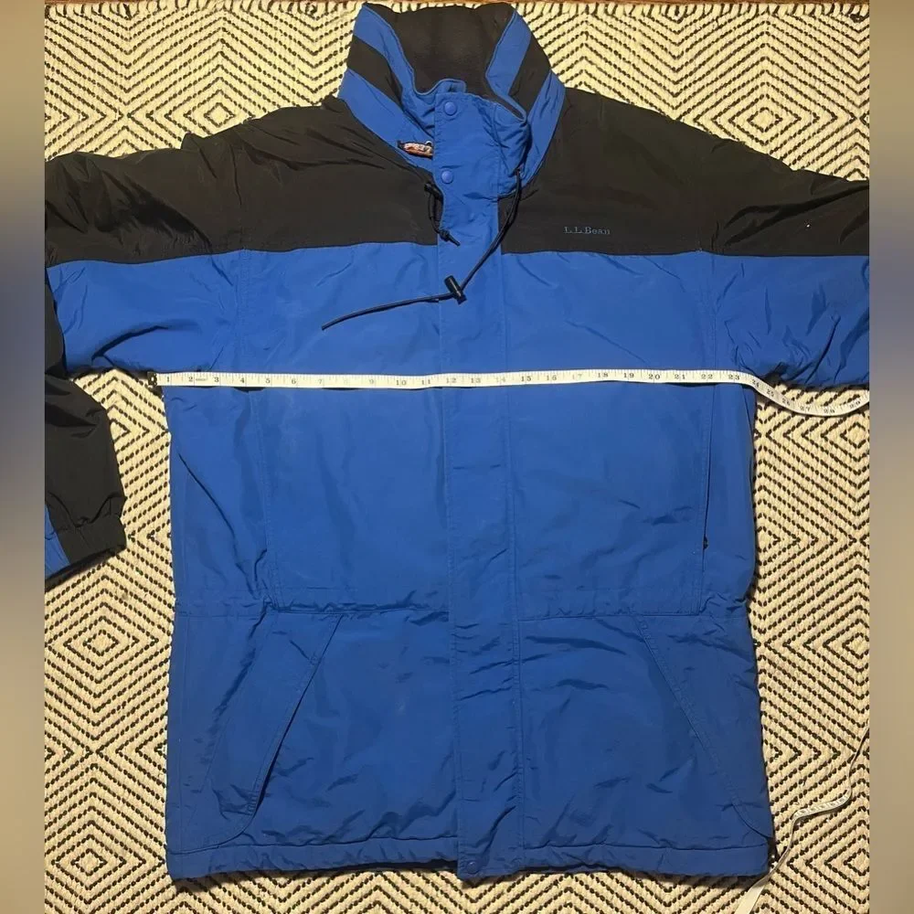 mens ll bean insulated coat jacket Packaway hood black blue size M vintage